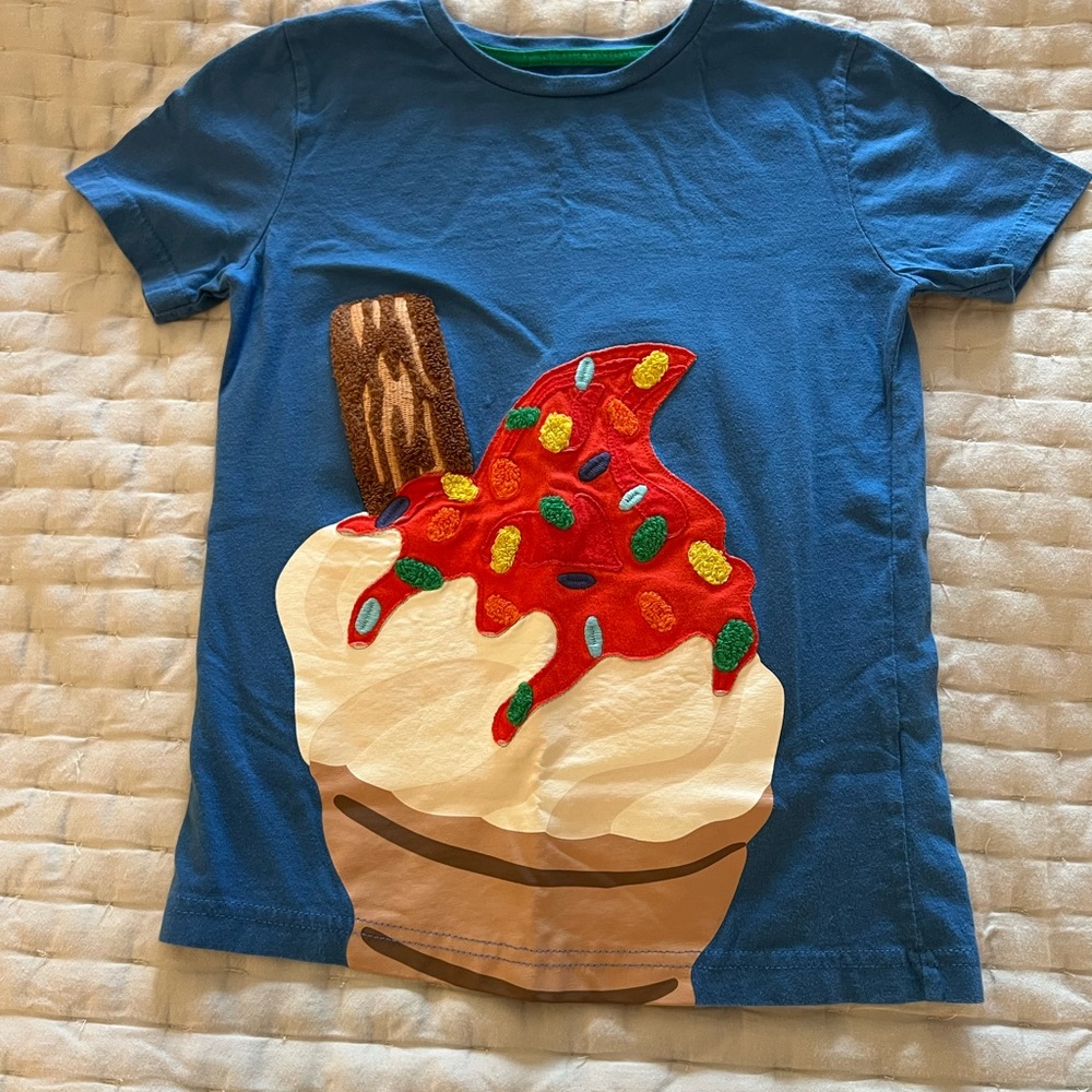 EUC Mini Boden Ice Cream Blue Graphic T-Shirt Size 7-8